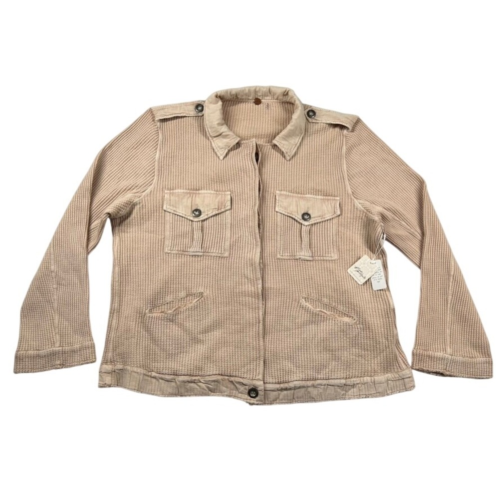 Free People FP One Waffle Knit Shacket Womens L Thermal Utility Jacket Epaulette